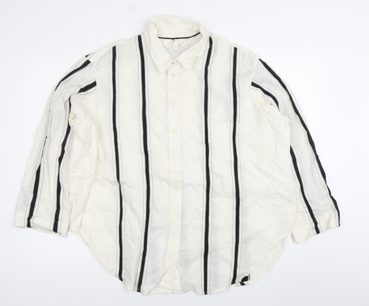 Marks and Spencer Per Una Women’s White Striped Linen Cotton Button-Up Shirt Size 18