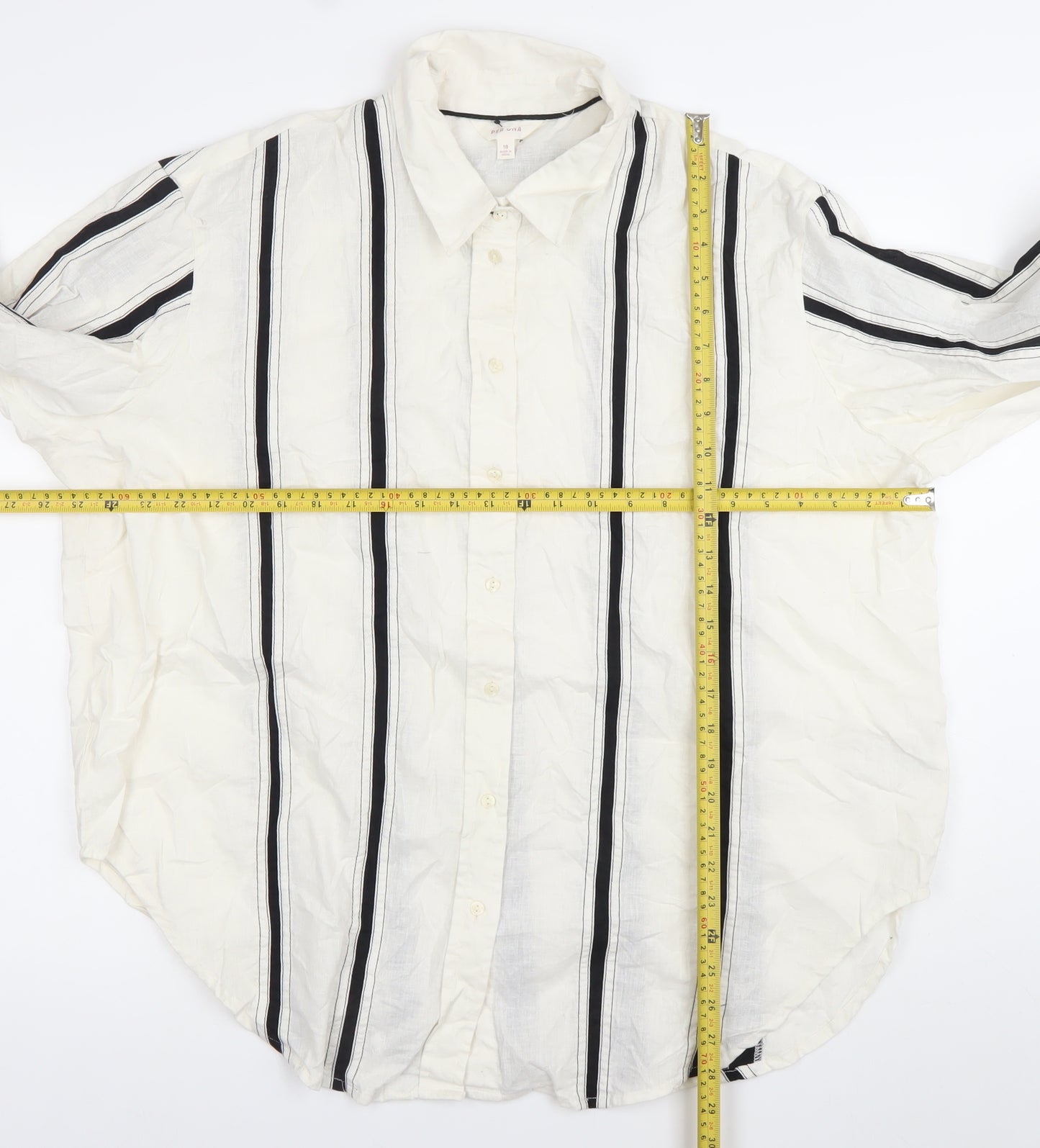 Marks and Spencer Per Una Women’s White Striped Linen Cotton Button-Up Shirt Size 18