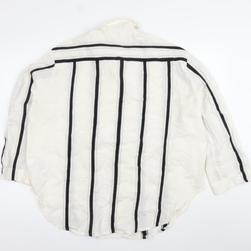 Marks and Spencer Per Una Women’s White Striped Linen Cotton Button-Up Shirt Size 18
