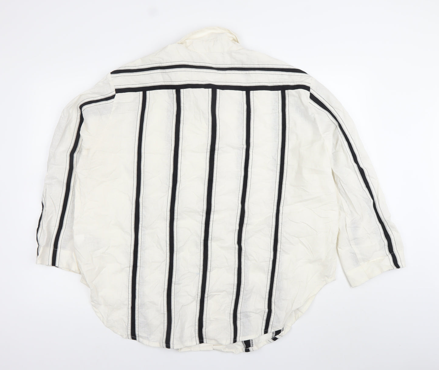 Marks and Spencer Per Una Women’s White Striped Linen Cotton Button-Up Shirt Size 18