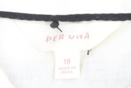Marks and Spencer Per Una Women’s White Striped Linen Cotton Button-Up Shirt Size 18