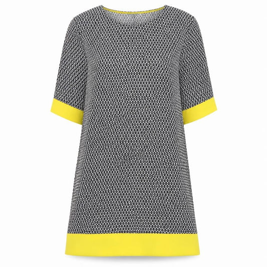 Front view of Rinascimento Women’s XL Black White Yellow Shift Dress