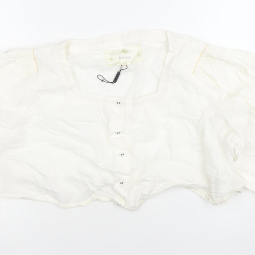 Noa Noa Women’s White Cotton Cropped Blouse Size M Puff Sleeve