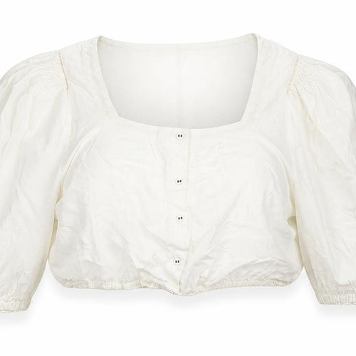 Noa Noa Women’s White Cotton Cropped Blouse Size M Puff Sleeve