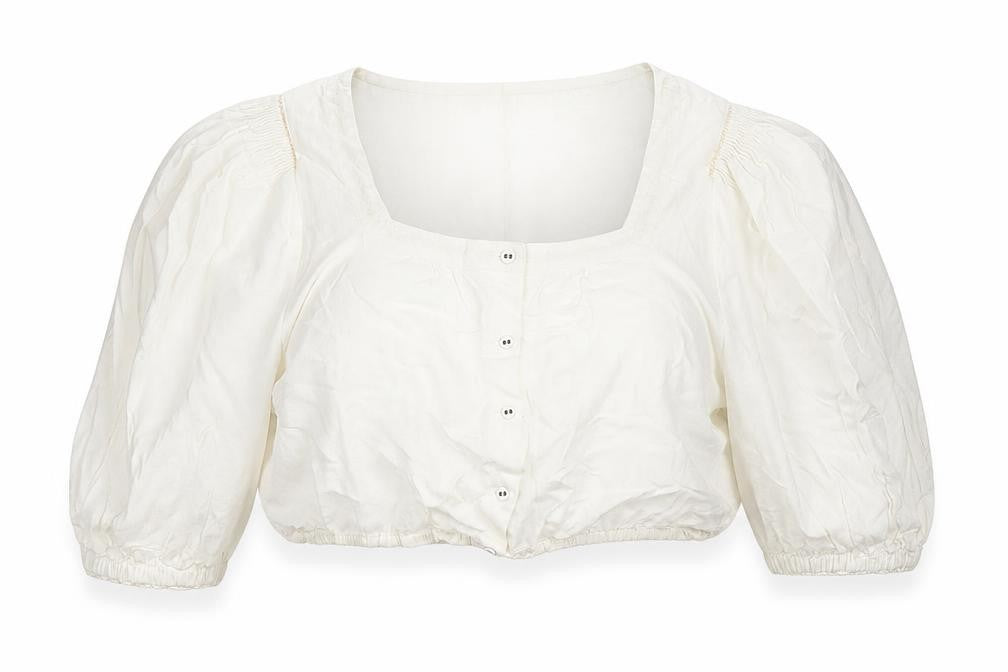 Noa Noa Women’s White Cotton Cropped Blouse Size M Puff Sleeve