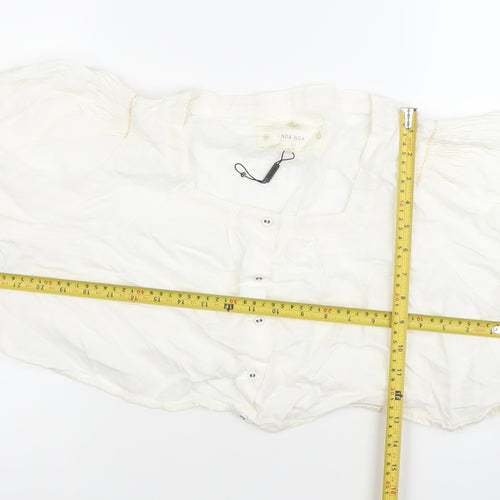 Noa Noa Women’s White Cotton Cropped Blouse Size M Puff Sleeve