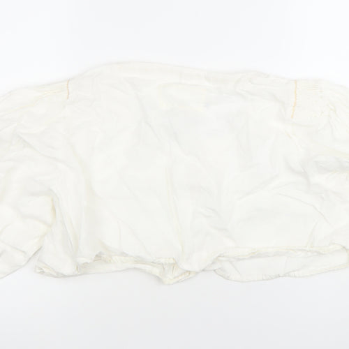Noa Noa Women’s White Cotton Cropped Blouse Size M Puff Sleeve