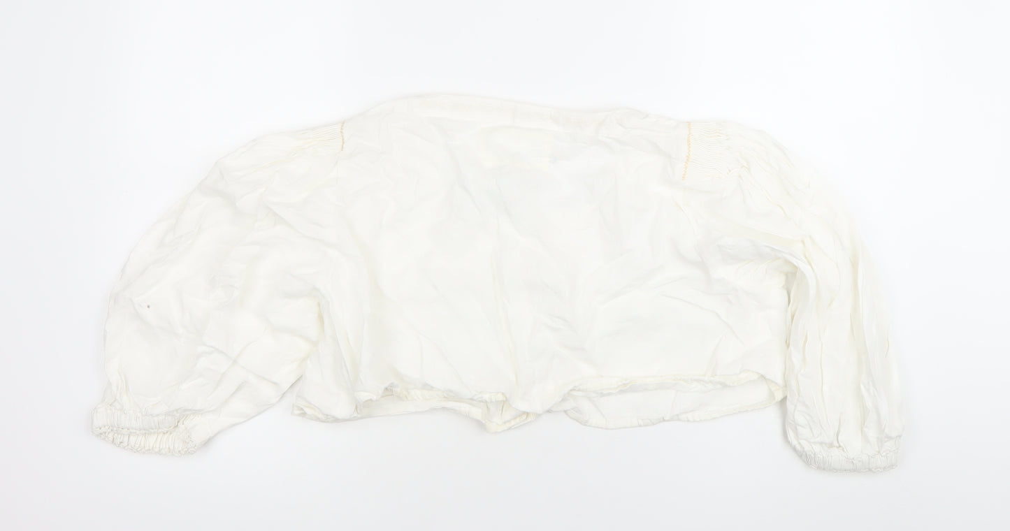 Noa Noa Women’s White Cotton Cropped Blouse Size M Puff Sleeve