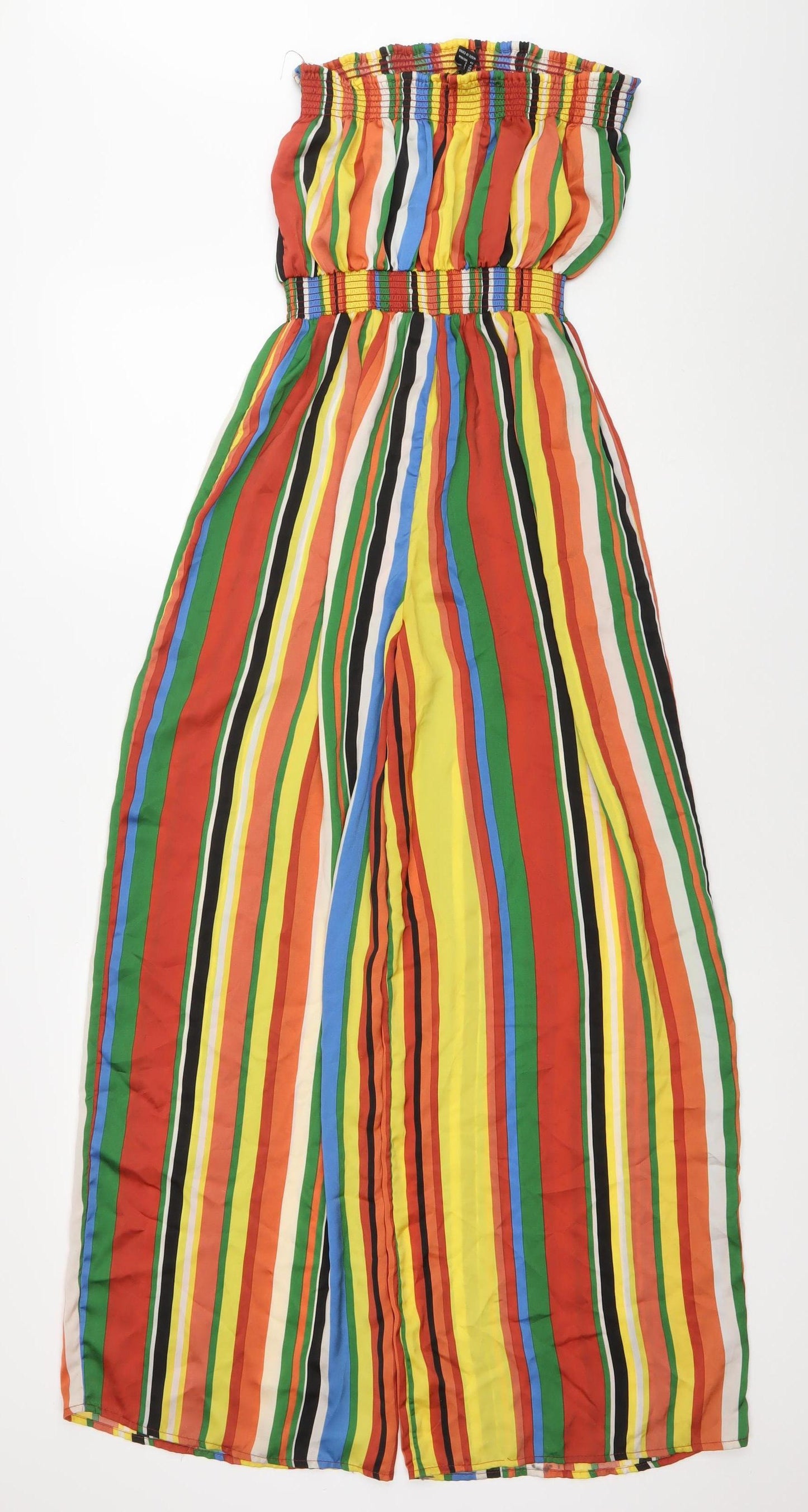 Forever 21 Women’s Multicoloured Stripe Strapless Wide-Leg Jumpsuit Size S