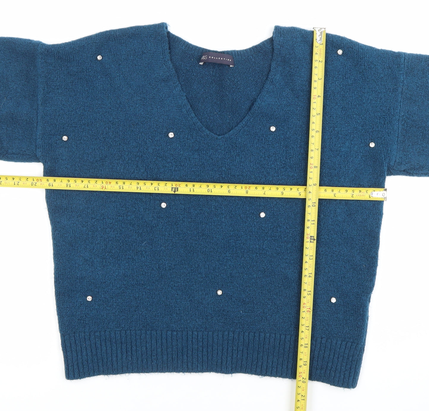 Marks and Spencer Womens Blue Beaded V-Neck Pullover Jumper Size 10