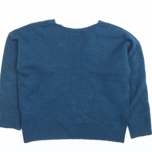 Marks and Spencer Womens Blue Beaded V-Neck Pullover Jumper Size 10
