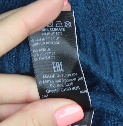 Marks and Spencer Womens Blue Beaded V-Neck Pullover Jumper Size 10