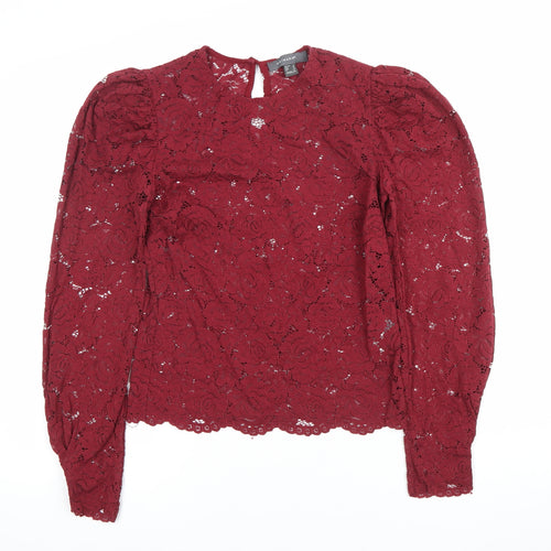 Primark Women’s Red Lace Blouse Size 8 Puff Sleeve Tunic Party Top