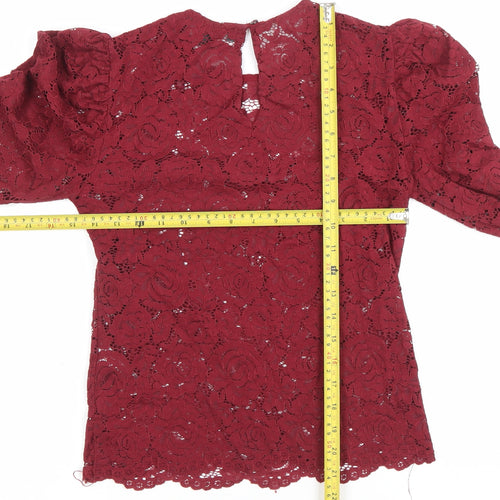 Primark Women’s Red Lace Blouse Size 8 Puff Sleeve Tunic Party Top