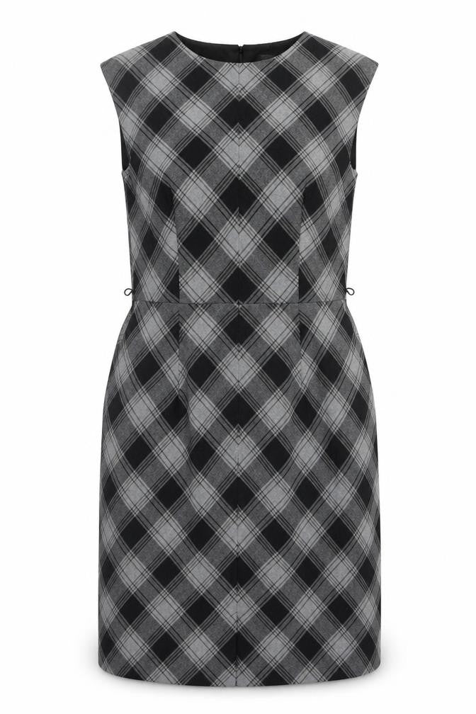 AB Studio Women’s Grey Check Sheath Dress Size 6 Sleeveless Workwear