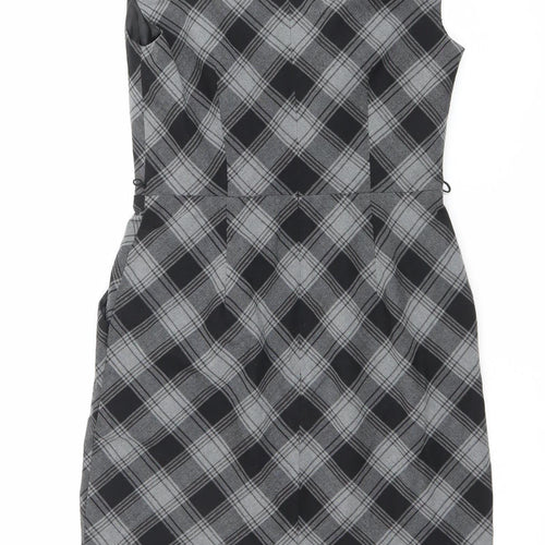 AB Studio Women’s Grey Check Sheath Dress Size 6 Sleeveless Workwear