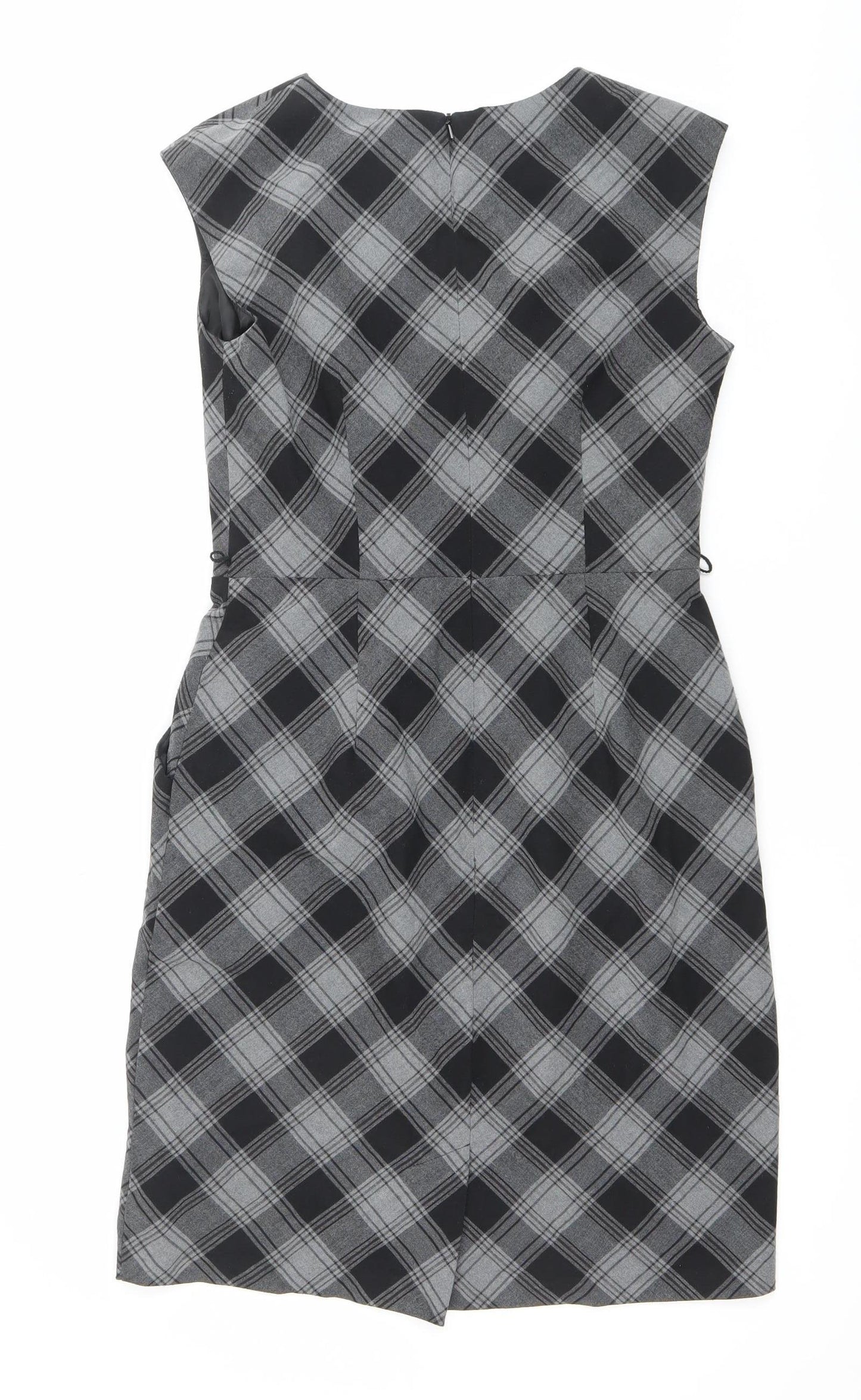 AB Studio Women’s Grey Check Sheath Dress Size 6 Sleeveless Workwear