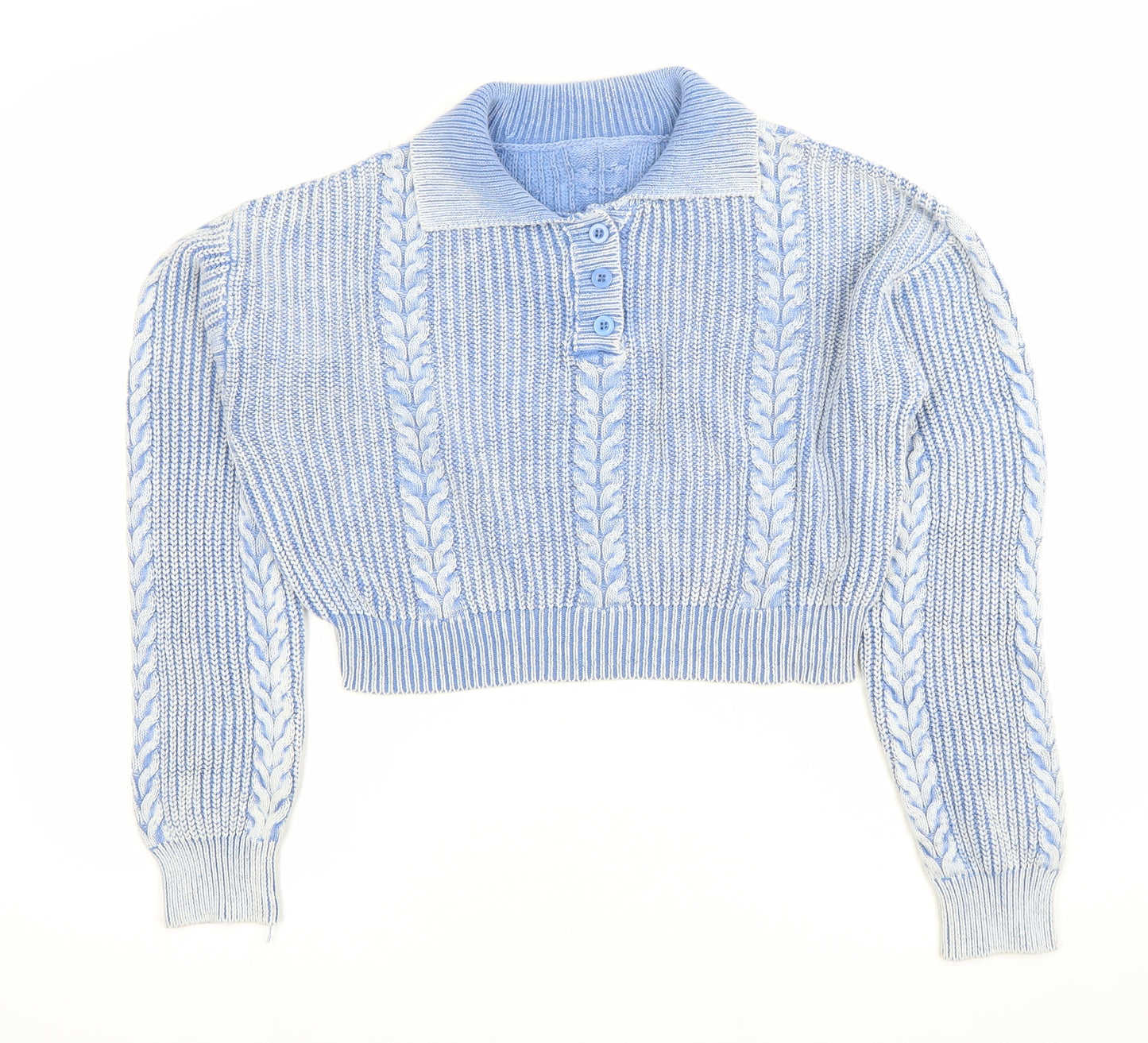 Cider Womens Blue XL Collared Henley Cable Knit Jumper