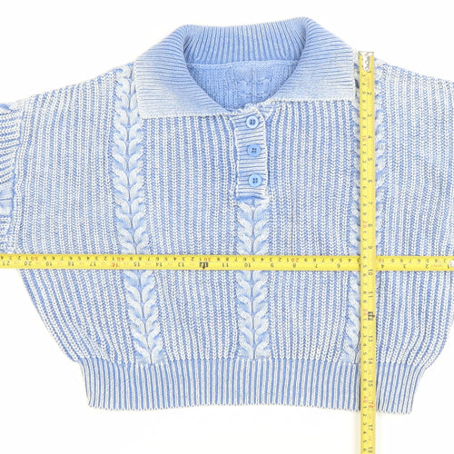 Cider Womens Blue XL Collared Henley Cable Knit Jumper