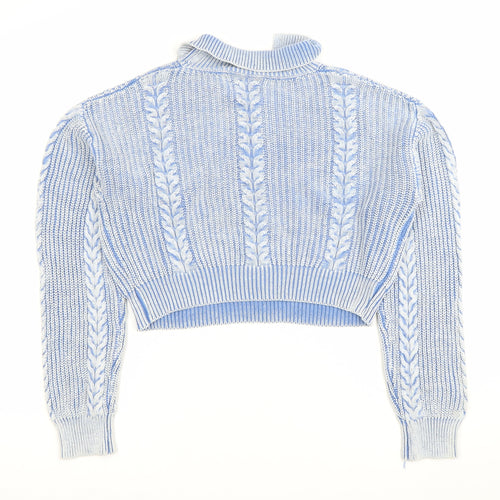 Cider Womens Blue XL Collared Henley Cable Knit Jumper