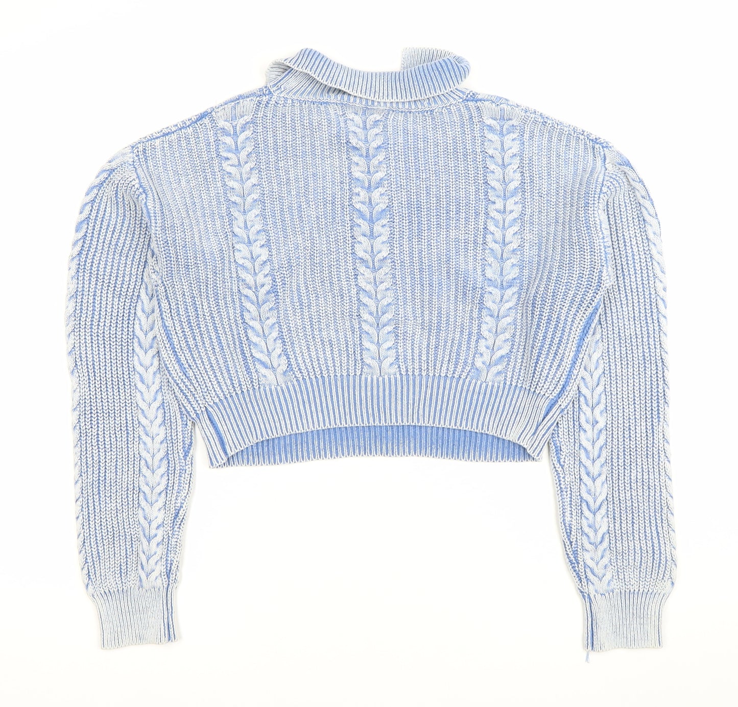 Cider Womens Blue XL Collared Henley Cable Knit Jumper