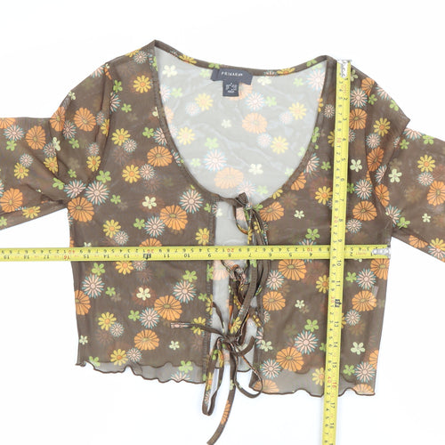 Primark Women’s Brown Floral Sheer Cropped Blouse Scoop Neck Size S