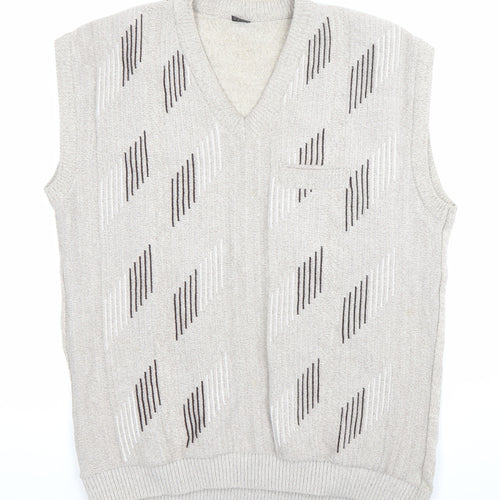 mai-ly Men’s Beige XL Sleeveless Knit Geometric Jumper Vest