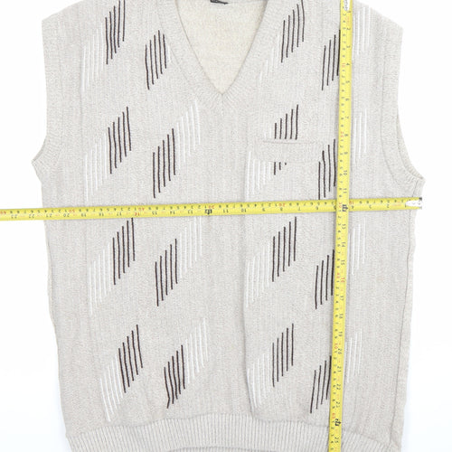 mai-ly Men’s Beige XL Sleeveless Knit Geometric Jumper Vest