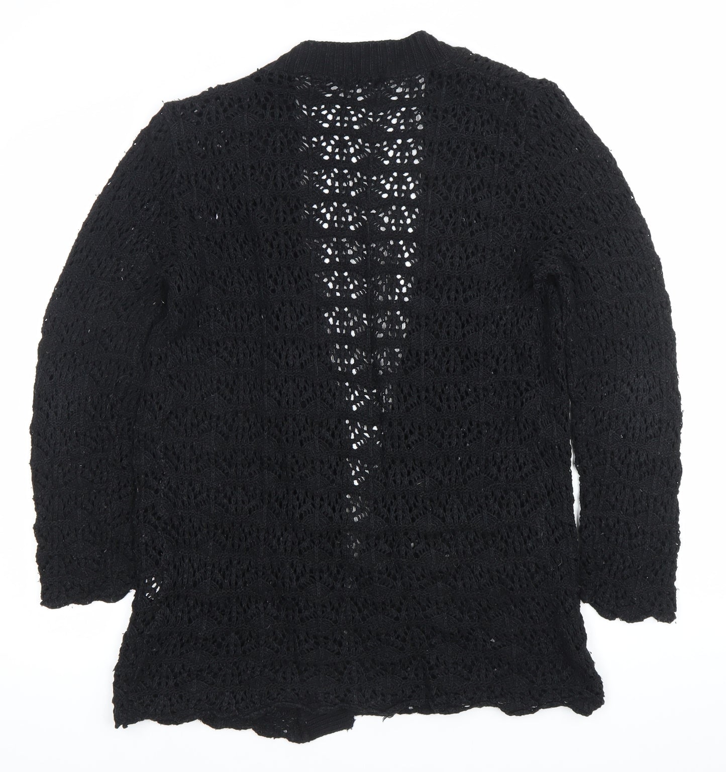Glimpse Design Unisex Black Open-Knit Crochet Cardigan M V-Neck