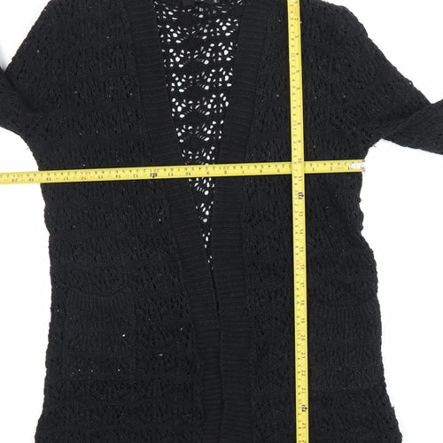 Glimpse Design Unisex Black Open-Knit Crochet Cardigan M V-Neck