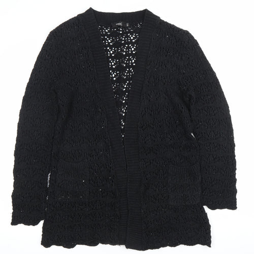 Glimpse Design Unisex Black Open-Knit Crochet Cardigan M V-Neck