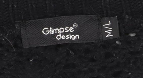 Glimpse Design Unisex Black Open-Knit Crochet Cardigan M V-Neck