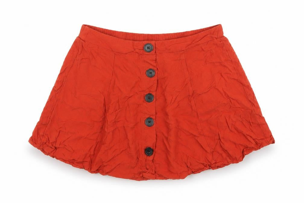 Front view of Forever 21 Women’s Red A-Line Button Skirt, size M, Rayon