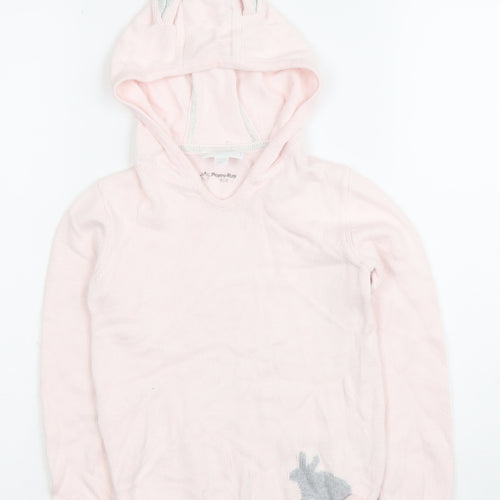 The Little White Company Girls Pink Bunny Hooded Cotton Jumper 5 Years