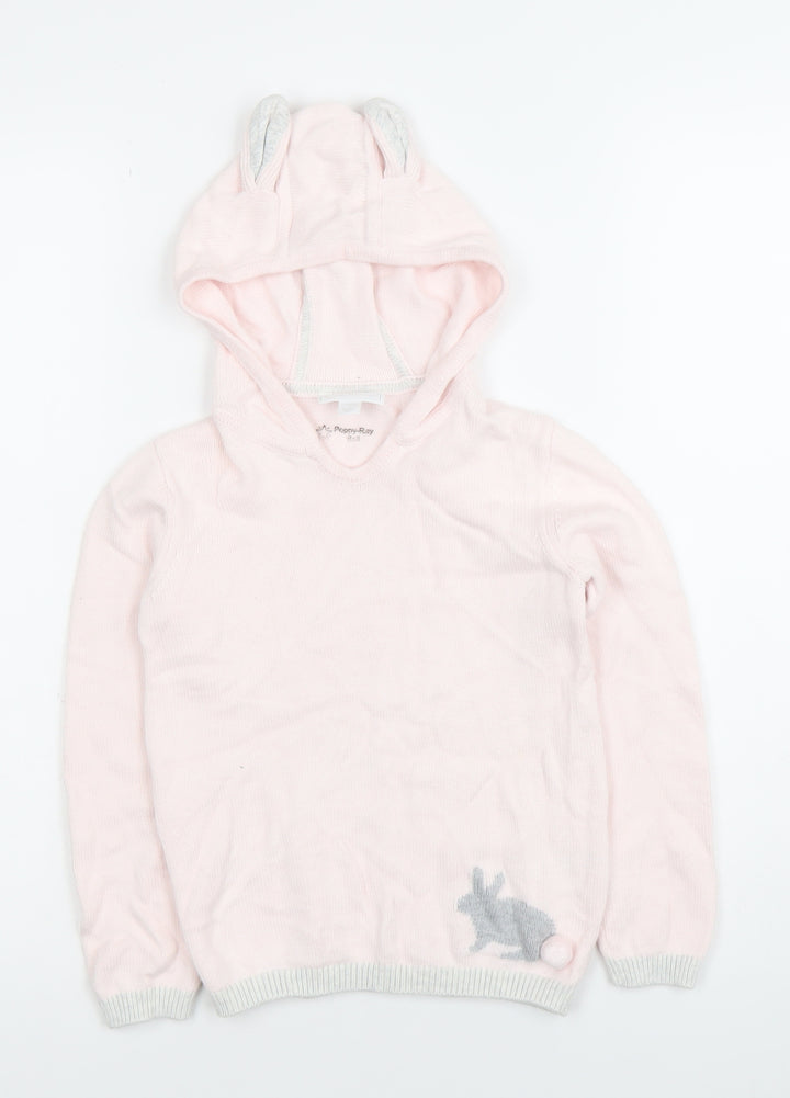 The Little White Company Girls Pink Bunny Hooded Cotton Jumper 5 Years