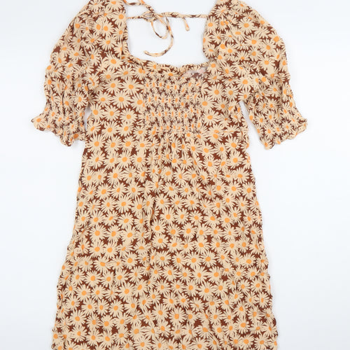 Mango Women’s Brown Floral Knee Length A-Line Dress Size M