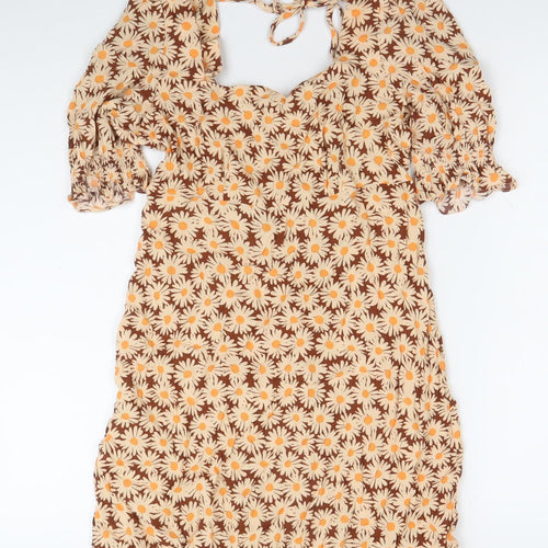 Mango Women’s Brown Floral Knee Length A-Line Dress Size M