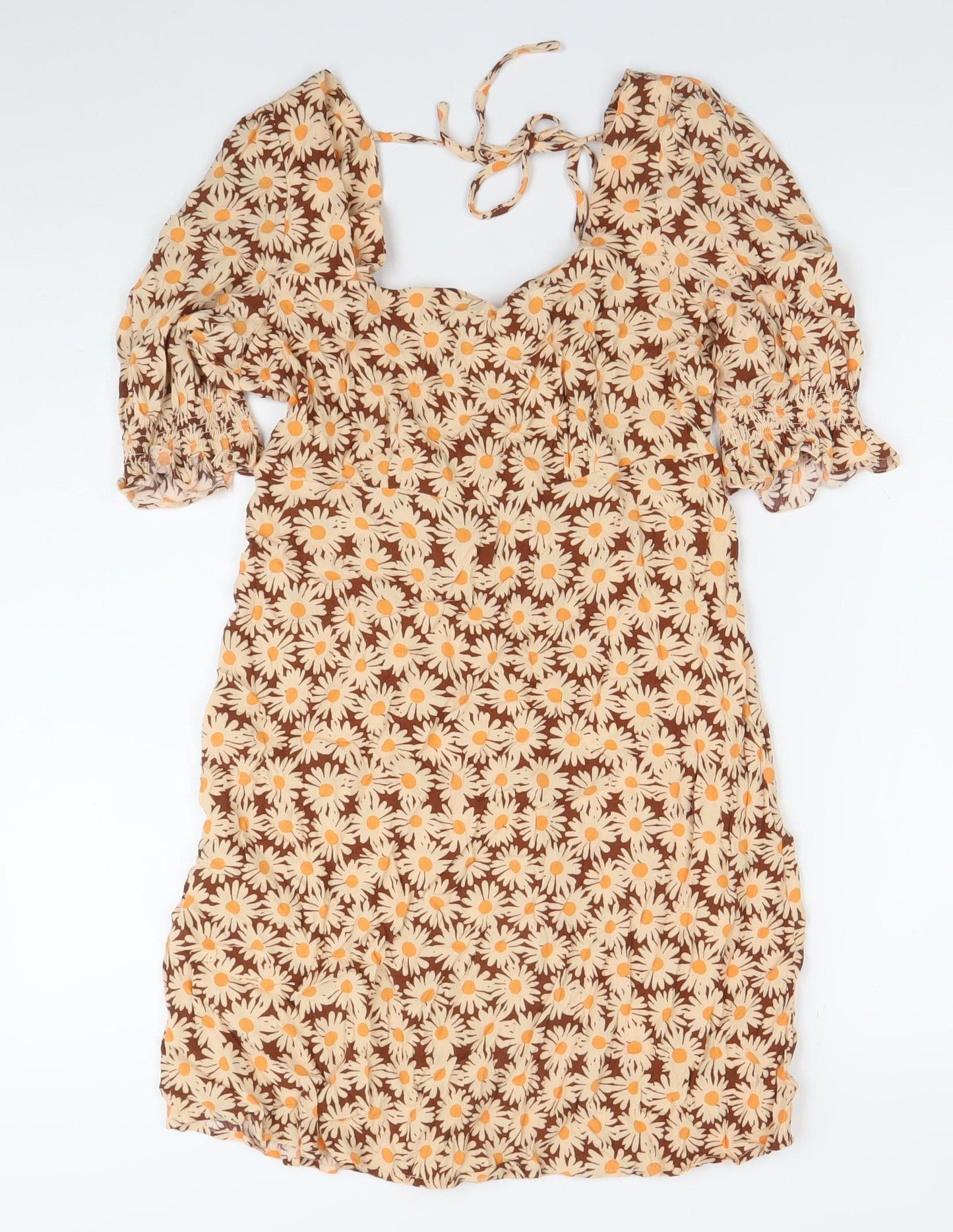 Mango Women’s Brown Floral Knee Length A-Line Dress Size M