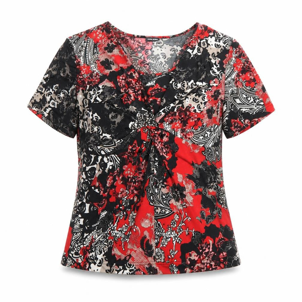 Front view of Gerry Weber women’s multicoloured floral v-neck blouse top, size UK 12