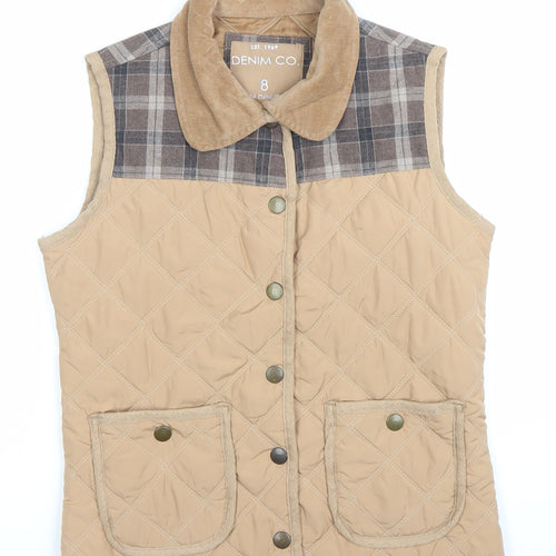 Denim Co Women’s Beige Quilted Waistcoat Size 8 Casual