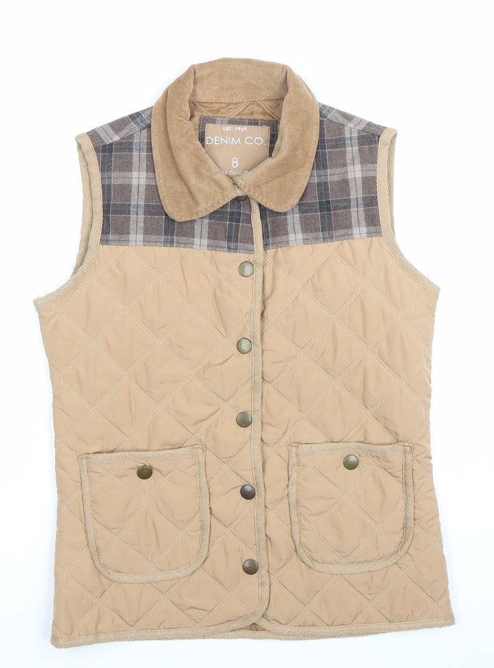 Denim Co Women’s Beige Quilted Waistcoat Size 8 Casual