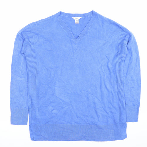M&Co Womens Blue V-Neck Acrylic Pullover Jumper UK 10 Long Sleeve