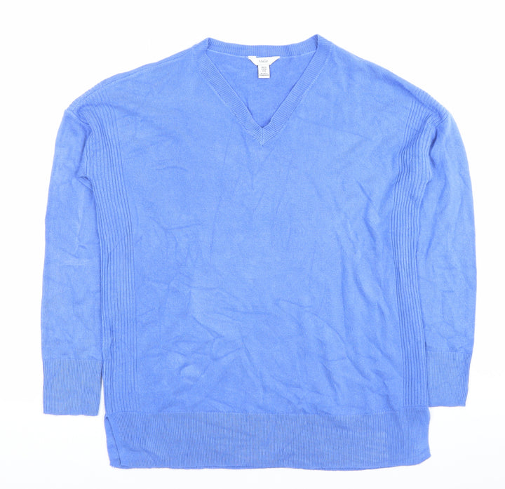 M&Co Womens Blue V-Neck Acrylic Pullover Jumper UK 10 Long Sleeve