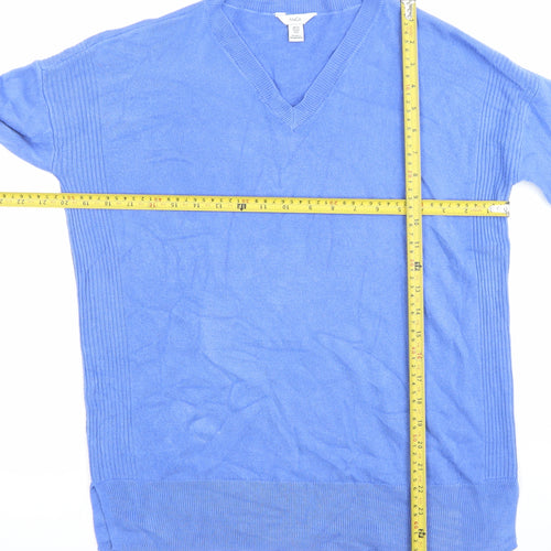 M&Co Womens Blue V-Neck Acrylic Pullover Jumper UK 10 Long Sleeve