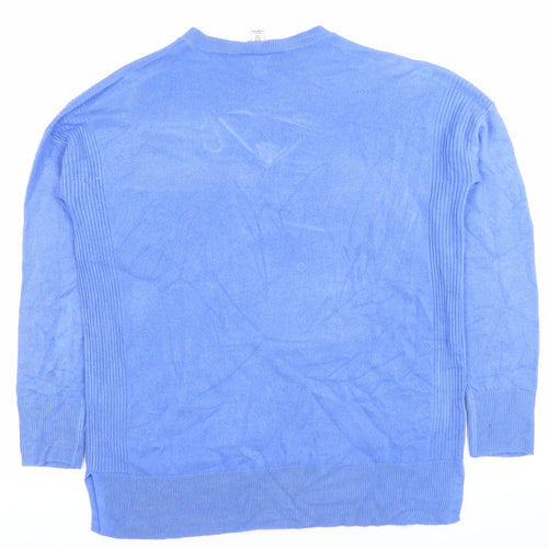 M&Co Womens Blue V-Neck Acrylic Pullover Jumper UK 10 Long Sleeve