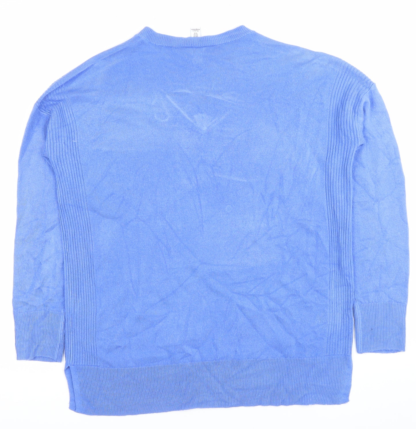 M&Co Womens Blue V-Neck Acrylic Pullover Jumper UK 10 Long Sleeve