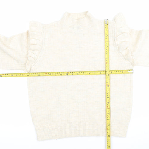 New Look Womens Beige Mock Neck Ruffle Jumper Size 14