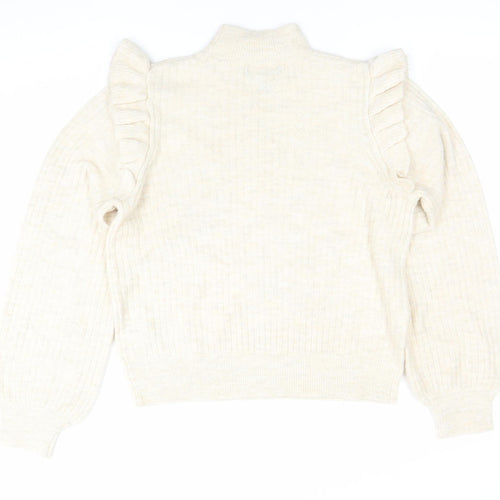 New Look Womens Beige Mock Neck Ruffle Jumper Size 14