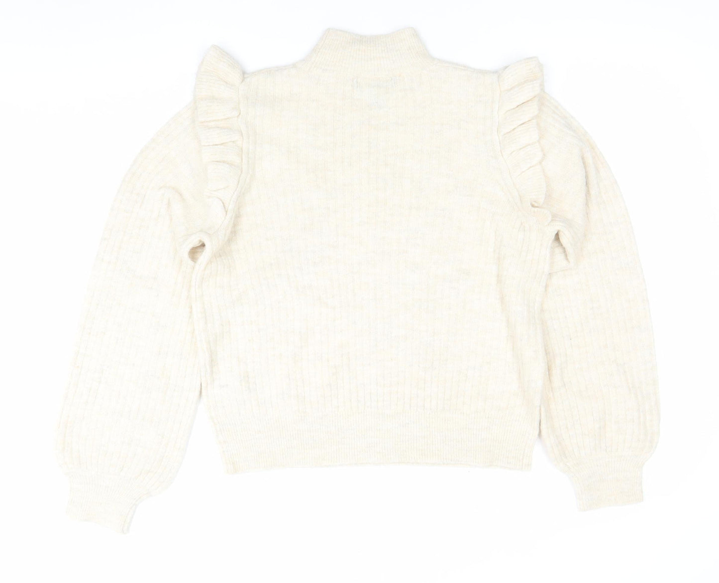 New Look Womens Beige Mock Neck Ruffle Jumper Size 14