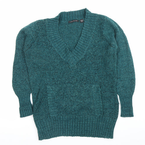Jeffrey and Paula Womens Green V-Neck Long Sleeve Pullover Jumper Size 12